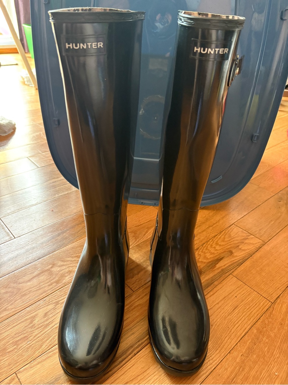 Hunter Womens Original Tall Gloss Black Boot with Cheetah Peint Lining Size 7